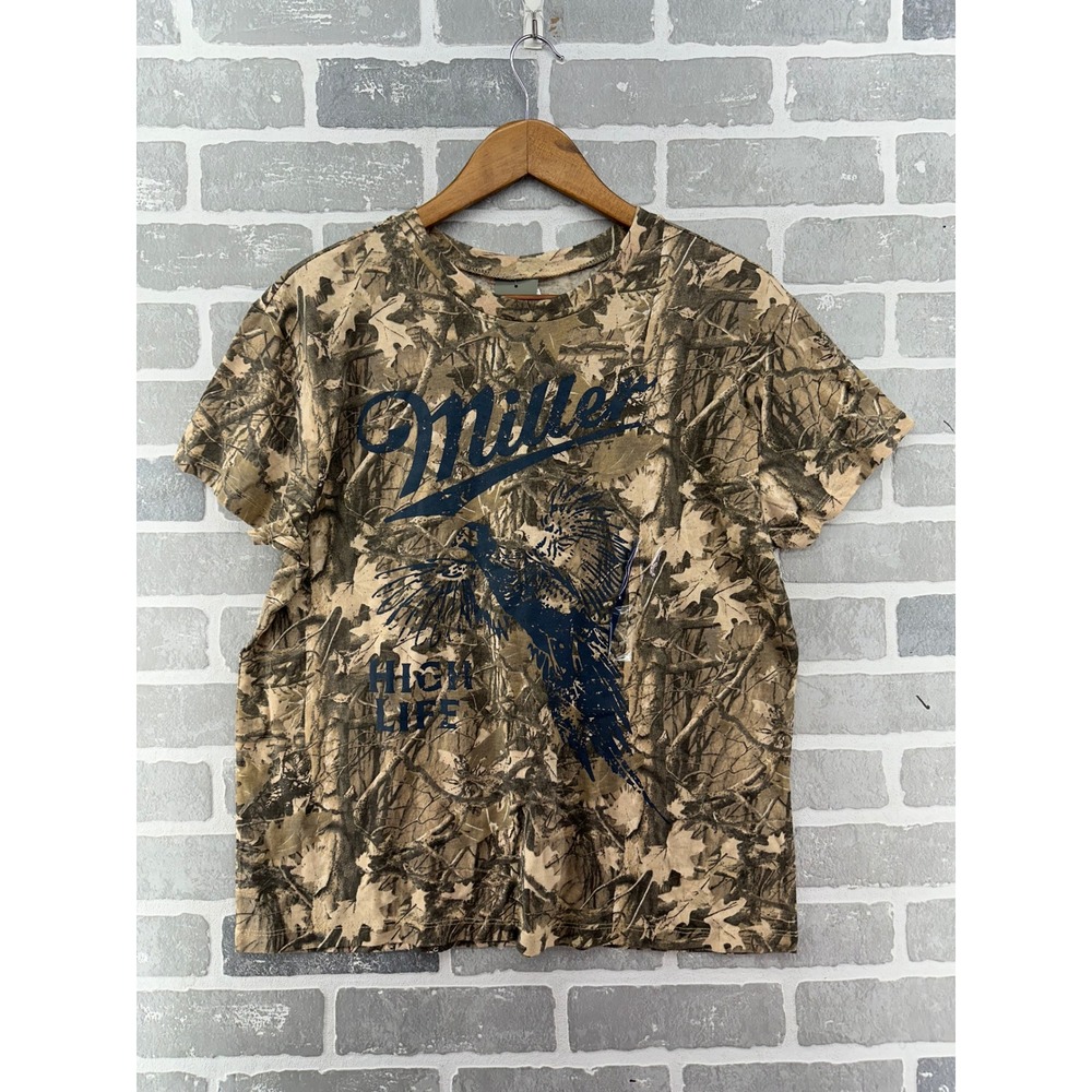 Miller High Life Camo T-Shirt Womens Large Pheasant Graphic Camouflage Tee
